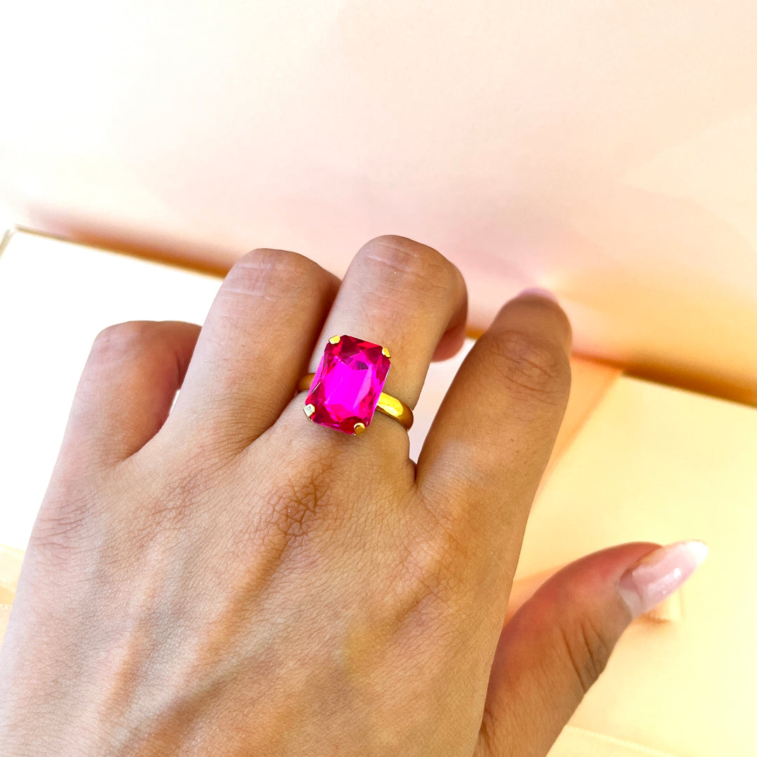 Fuchsia rectangular Swarovski crystals set