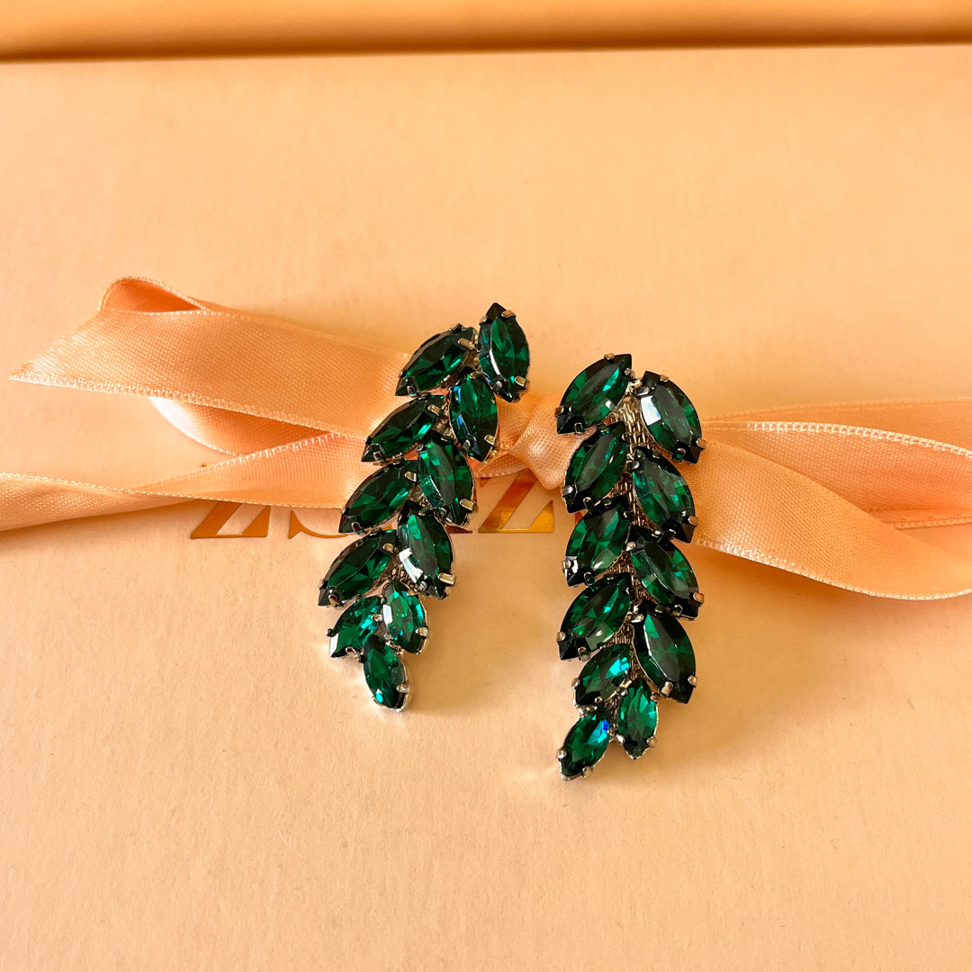 Dark green marquise preciosa crystals set