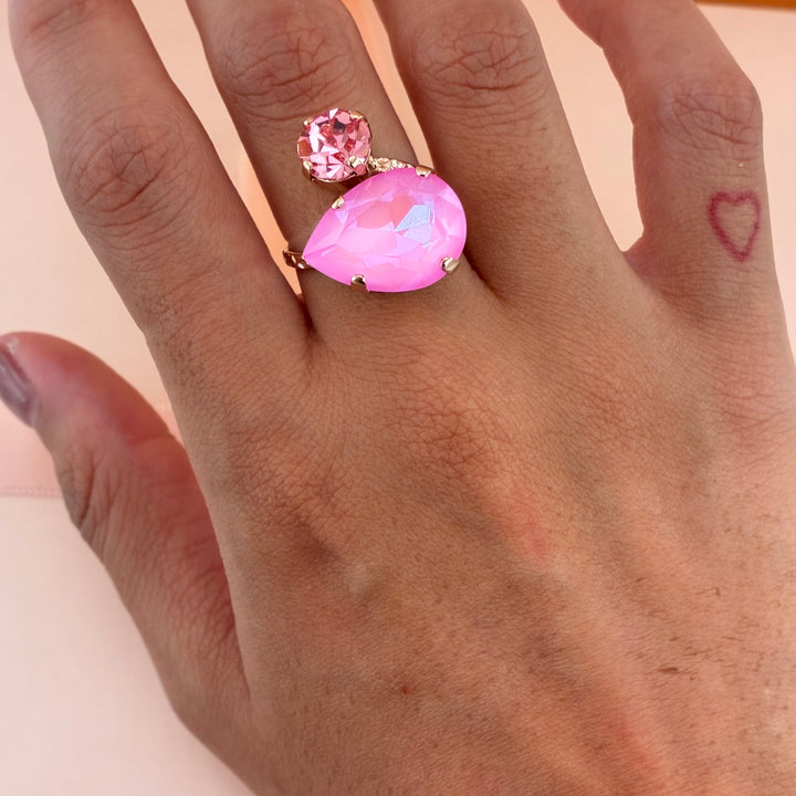 Handmade teardrop Pink Swarovski crystals rose gold set