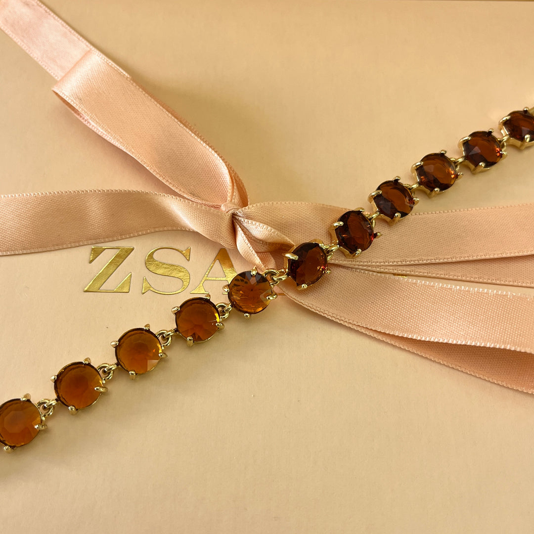 Brown rhinestone gold plated bracelet