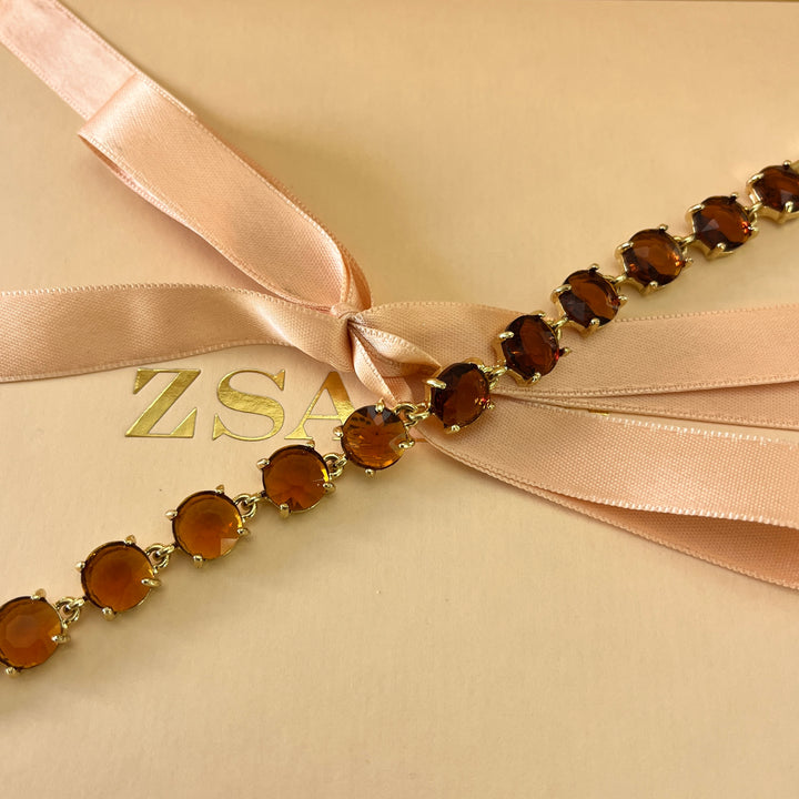 Brown rhinestone gold plated bracelet