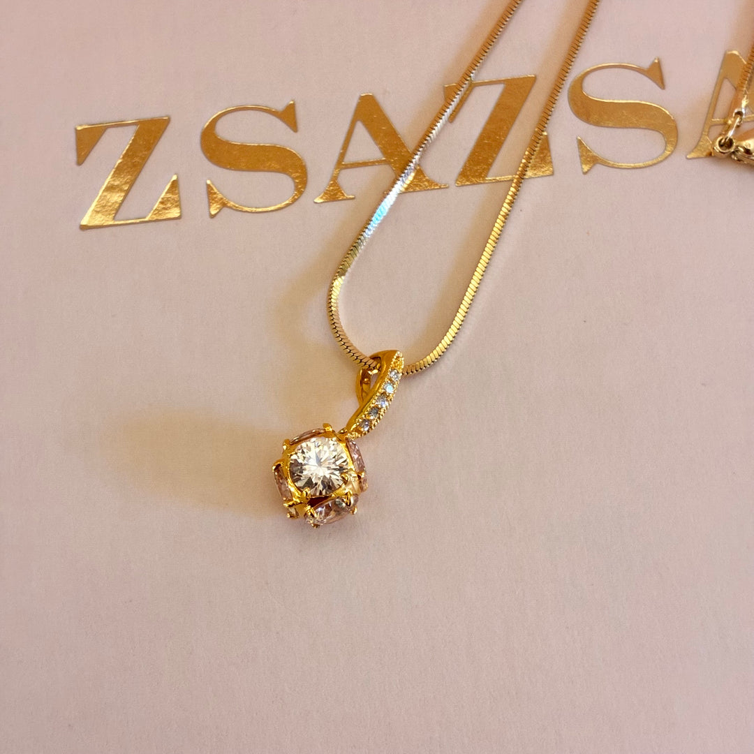 Peach zircone gold plated pendant
