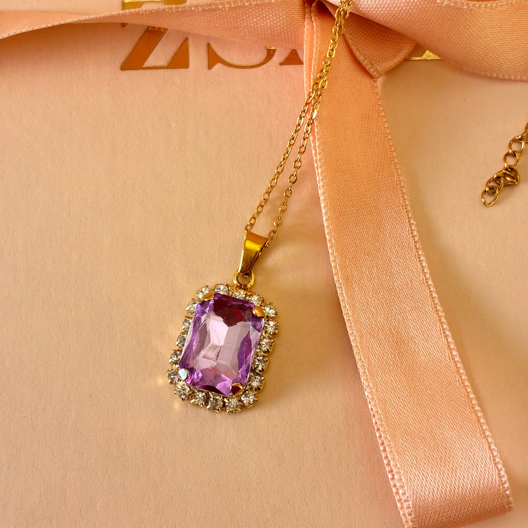 Rectangular lilac Preciosa Crystals gold plated pendant set