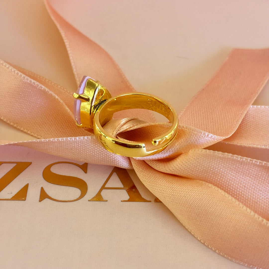 Teardrop light pink gold plated ring
