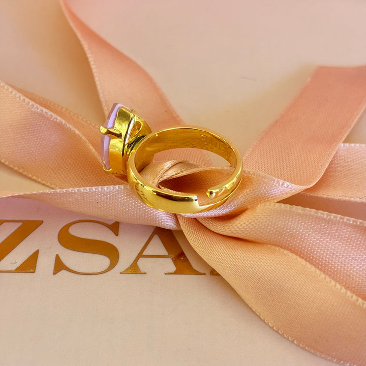 Teardrop light pink gold plated ring