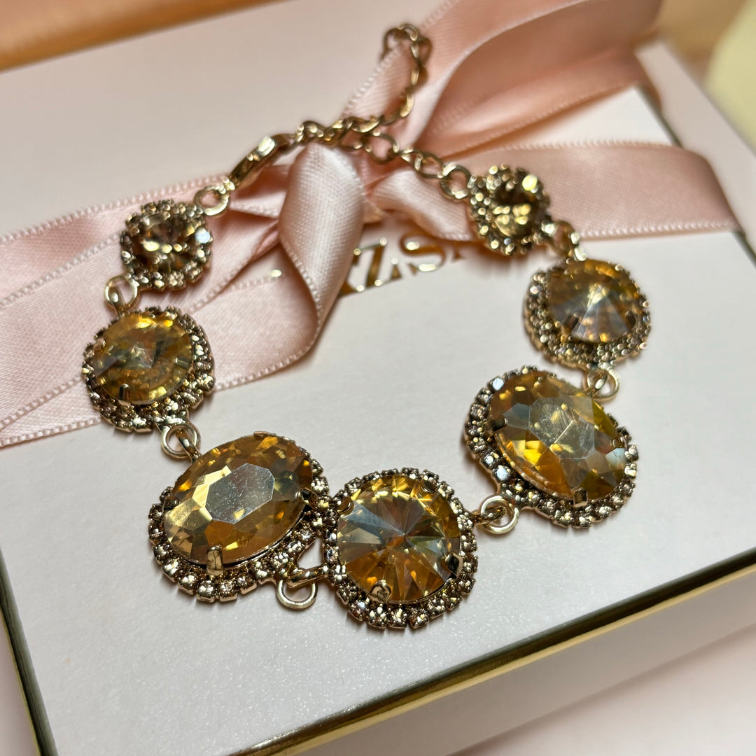 Oval and round bronze rhinestone bracelet