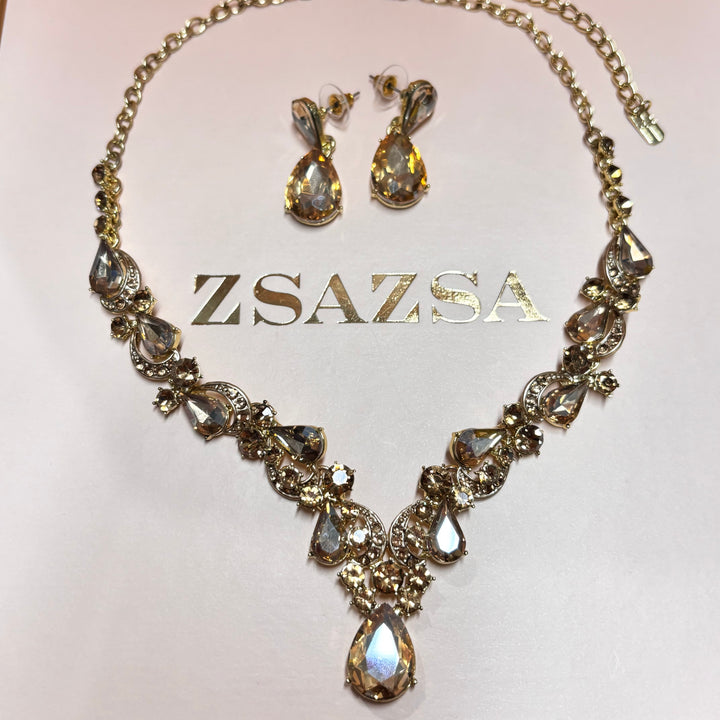 Teardrop bronze rhinestone chunky set