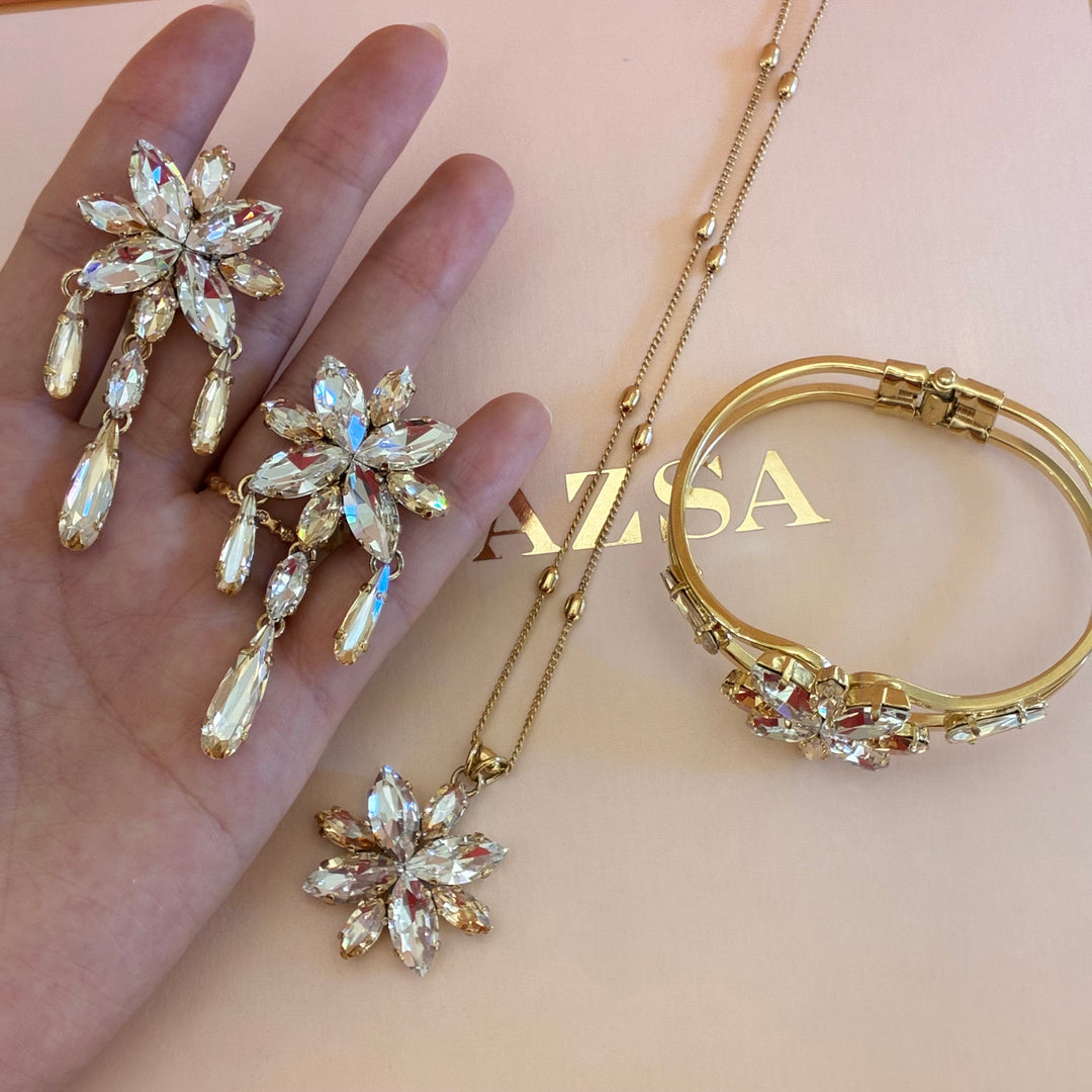 Flower Champagne Swarovski crystals set