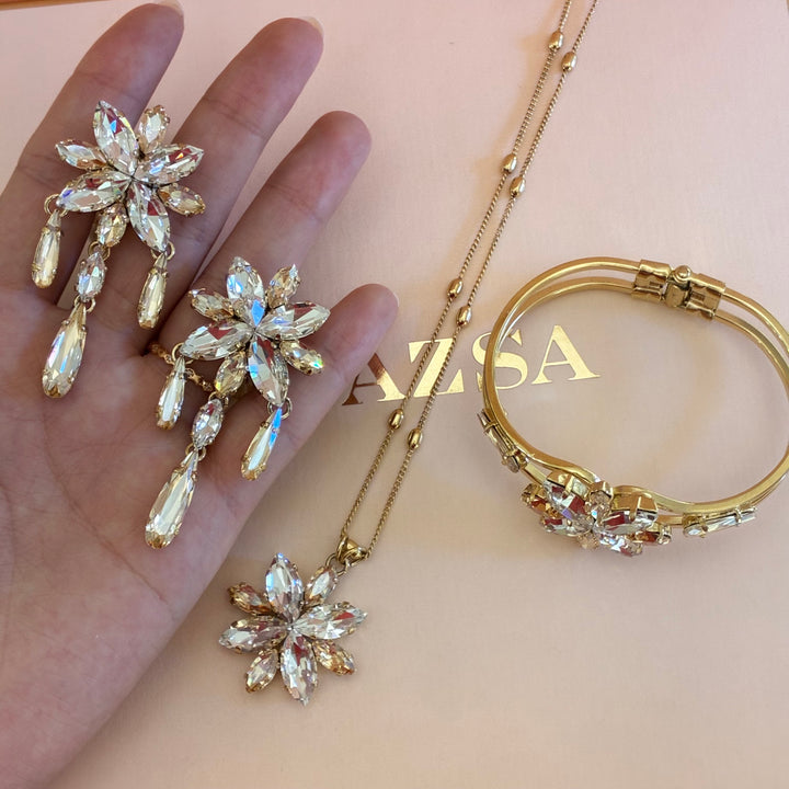 Flower Champagne Swarovski crystals set