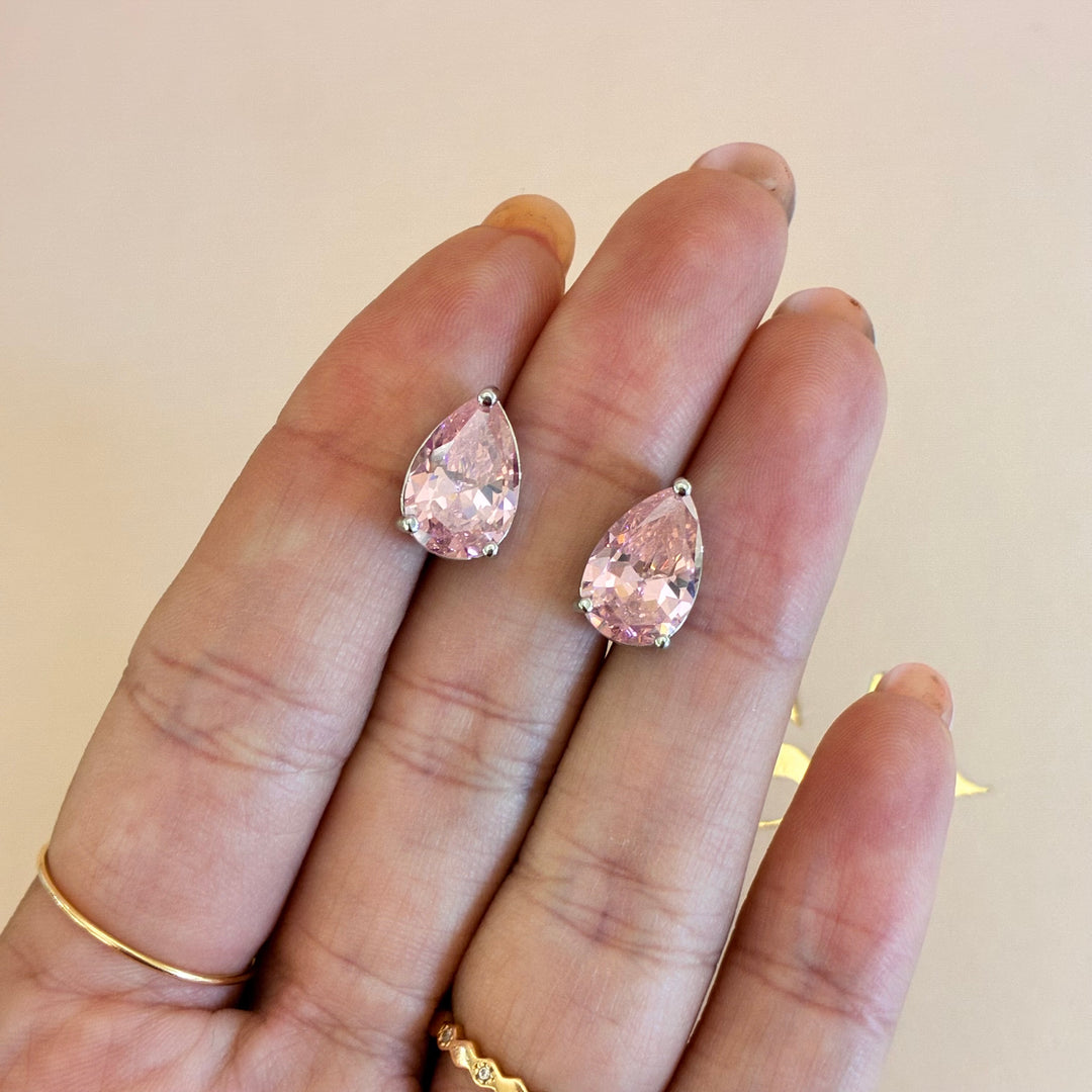 Teardrop zircone light pink silver set