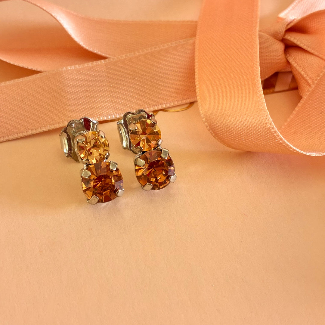 Peach Swarovski crystals silver earrings