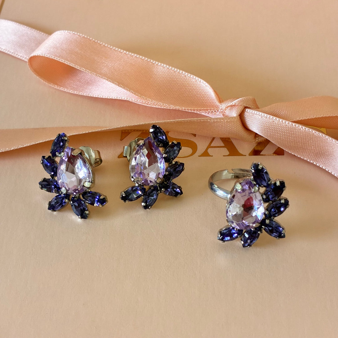 Purple and lilac teardrop silver plated set