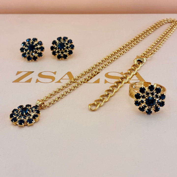 Navy blue flower gold plated set