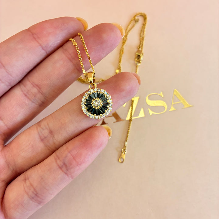 Black dainty gold plated pendant and bracelet