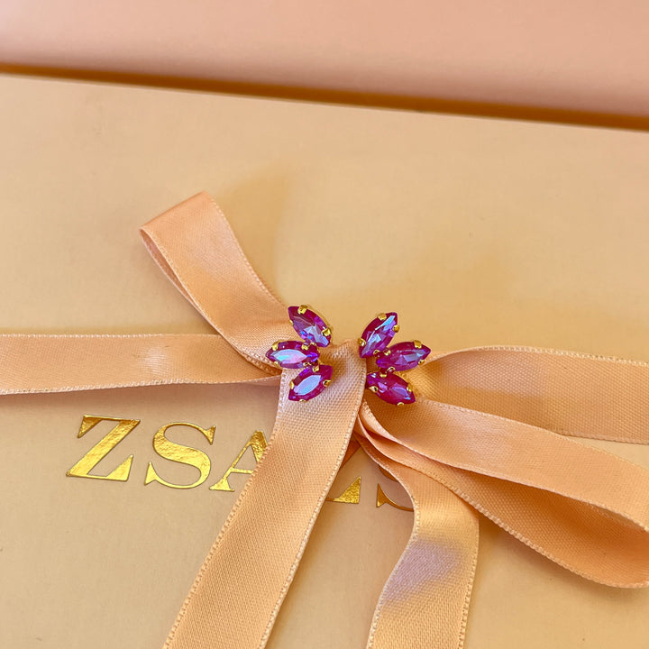 Iridescent fuchsia Swarovski crystals studs