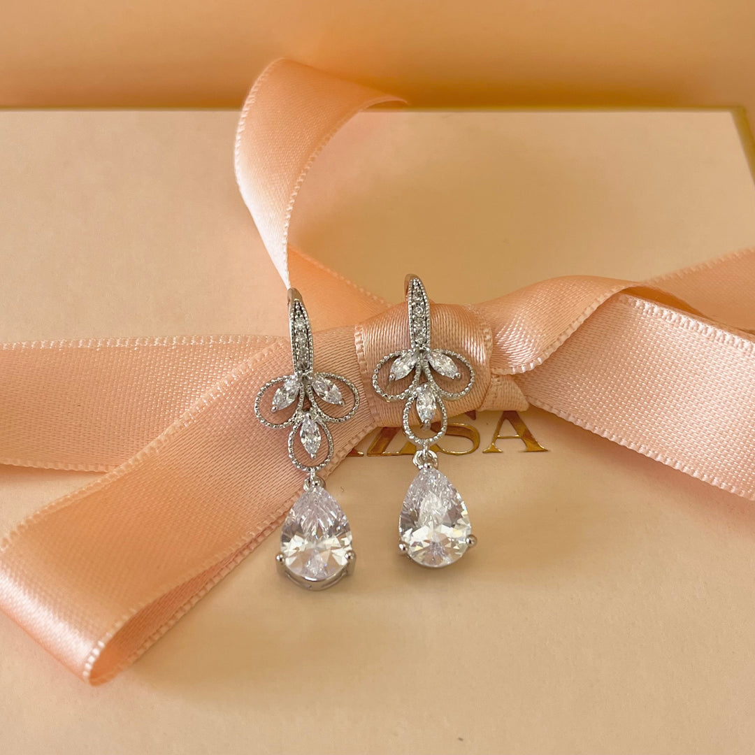 Silver zircone teardrop earrings