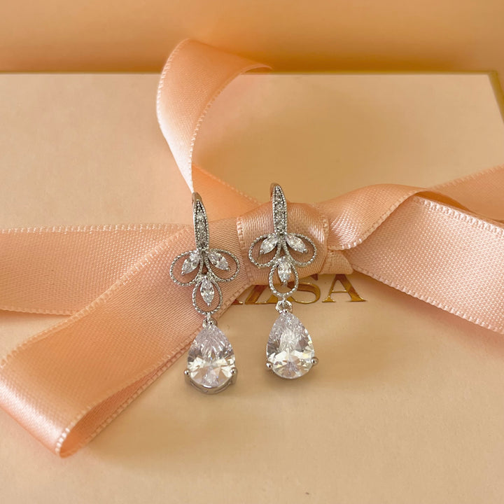 Silver zircone teardrop earrings