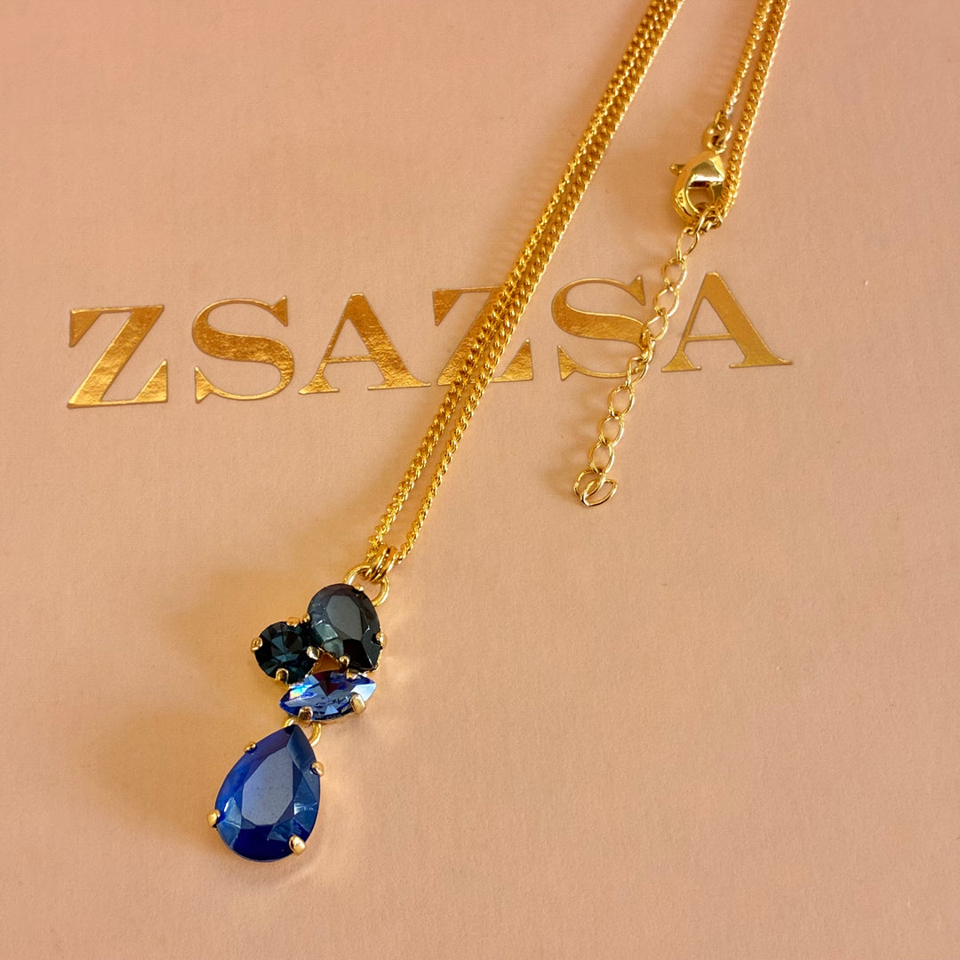 Mixed blue and shapes gold plated pendant