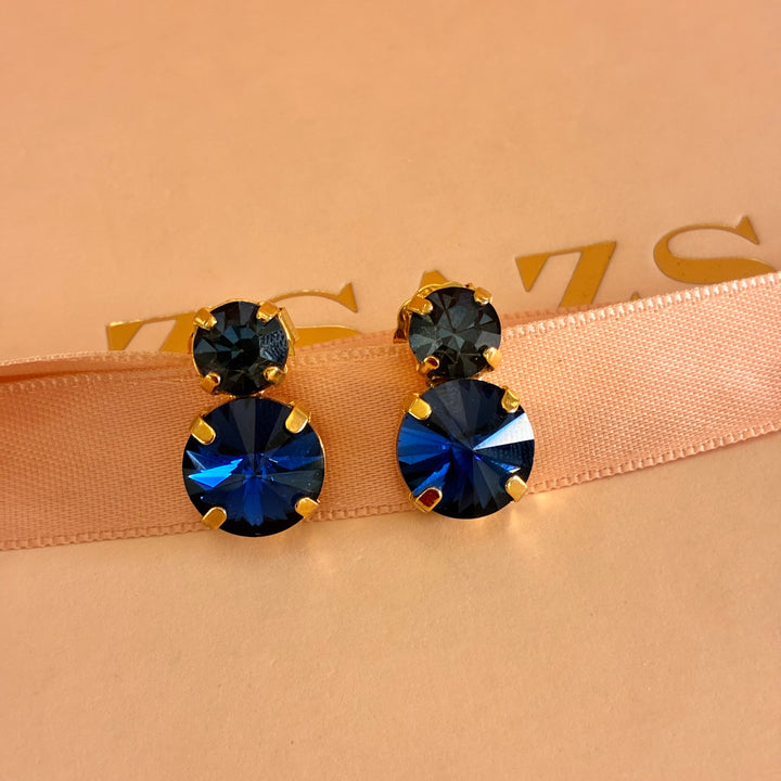 Double round navy blue gold plated earrings