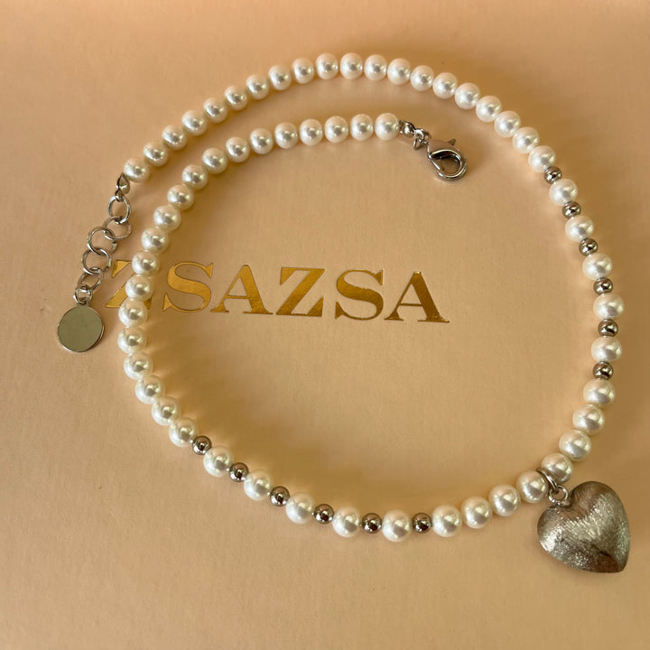 Heart grey & pearls set