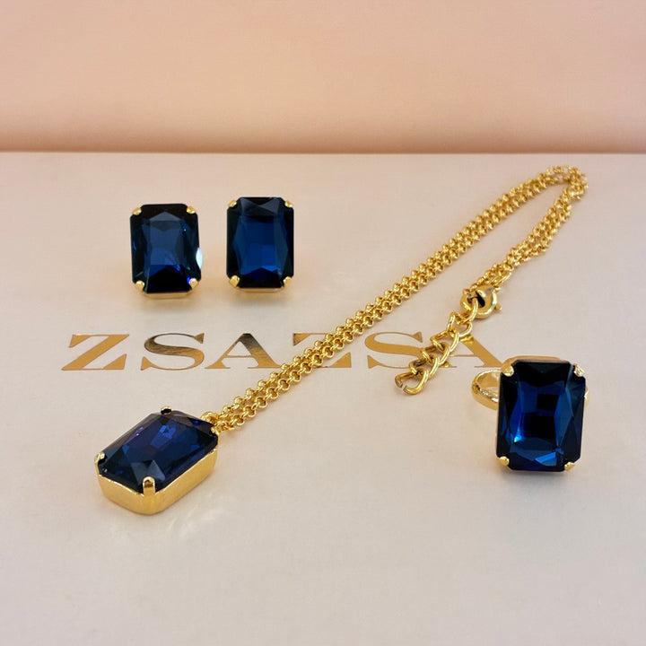 Navy blue rectangular Preciosa crystals set