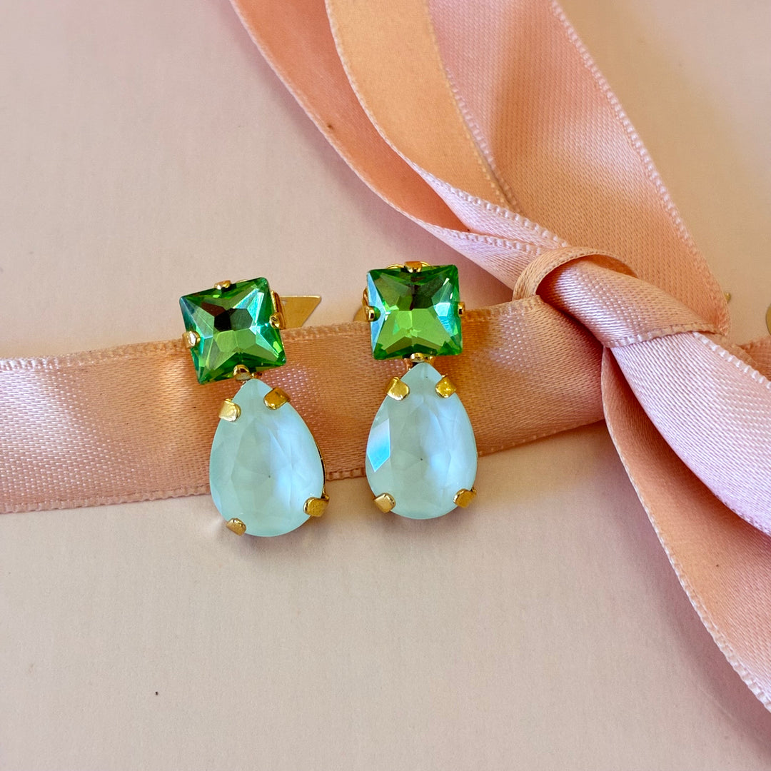 Mint with green Swarovski crystals earrings