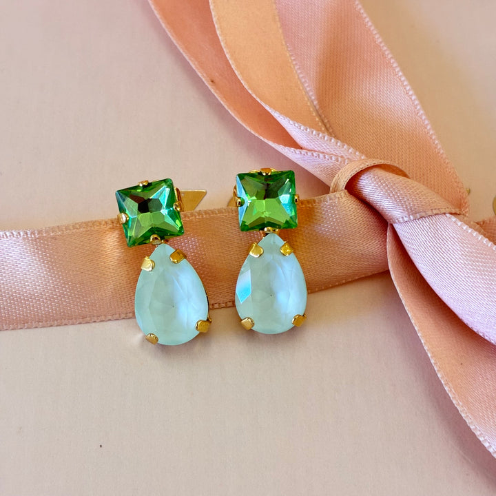 Mint with green Swarovski crystals earrings