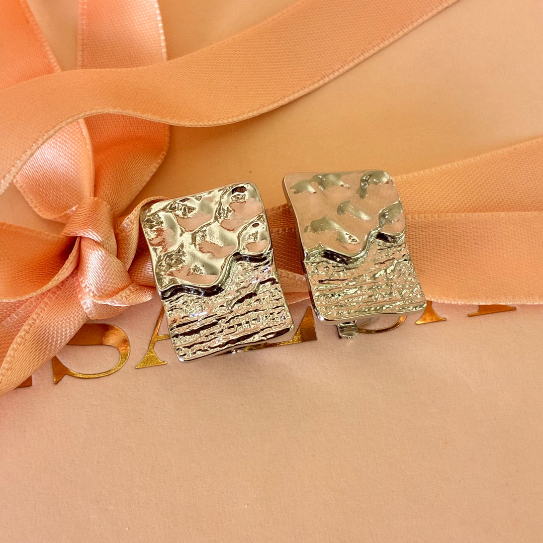 Rectangular textured clip on earrings