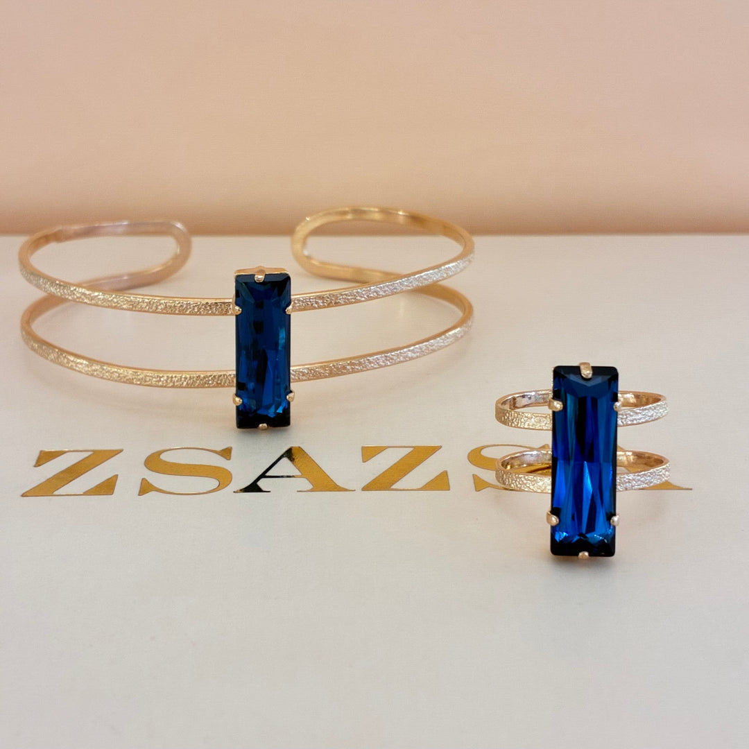 Rectangular navy blue rose gold plated set