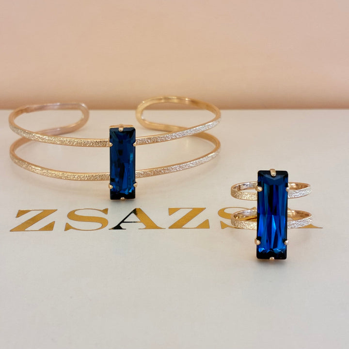 Rectangular navy blue rose gold plated set