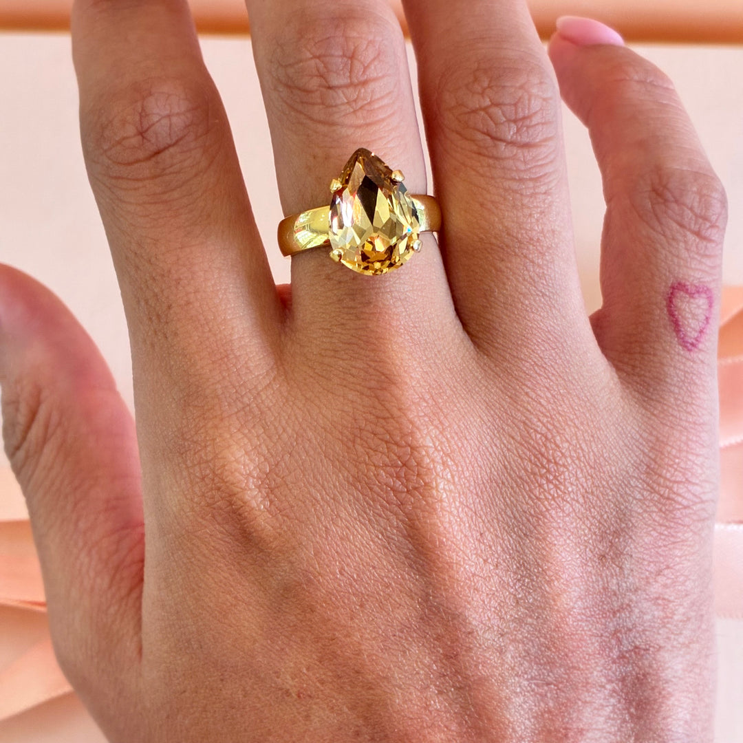 Teardrop Bronze Swarovski crystals ring
