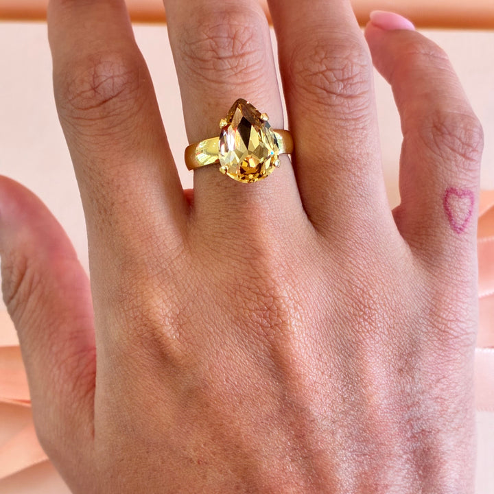Teardrop Bronze Swarovski crystals ring