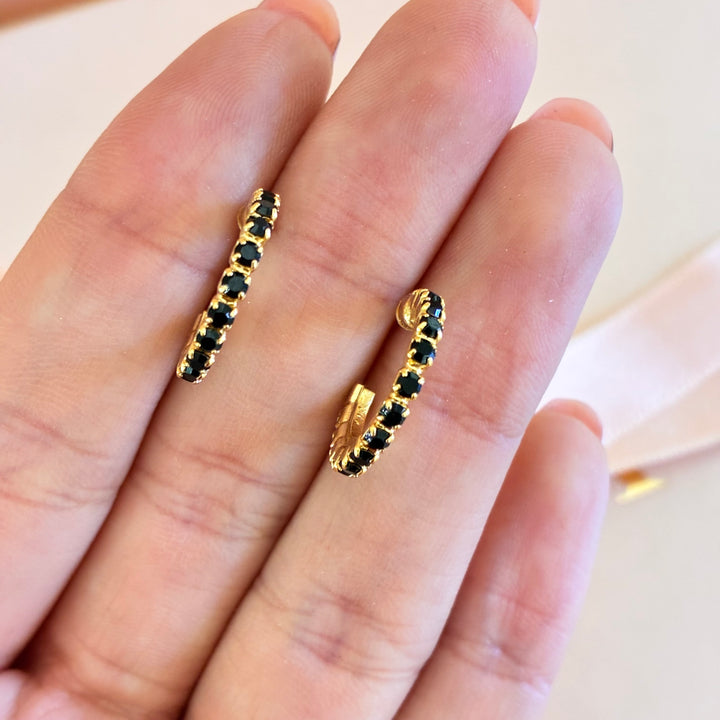 Black preciosa crystals hoops