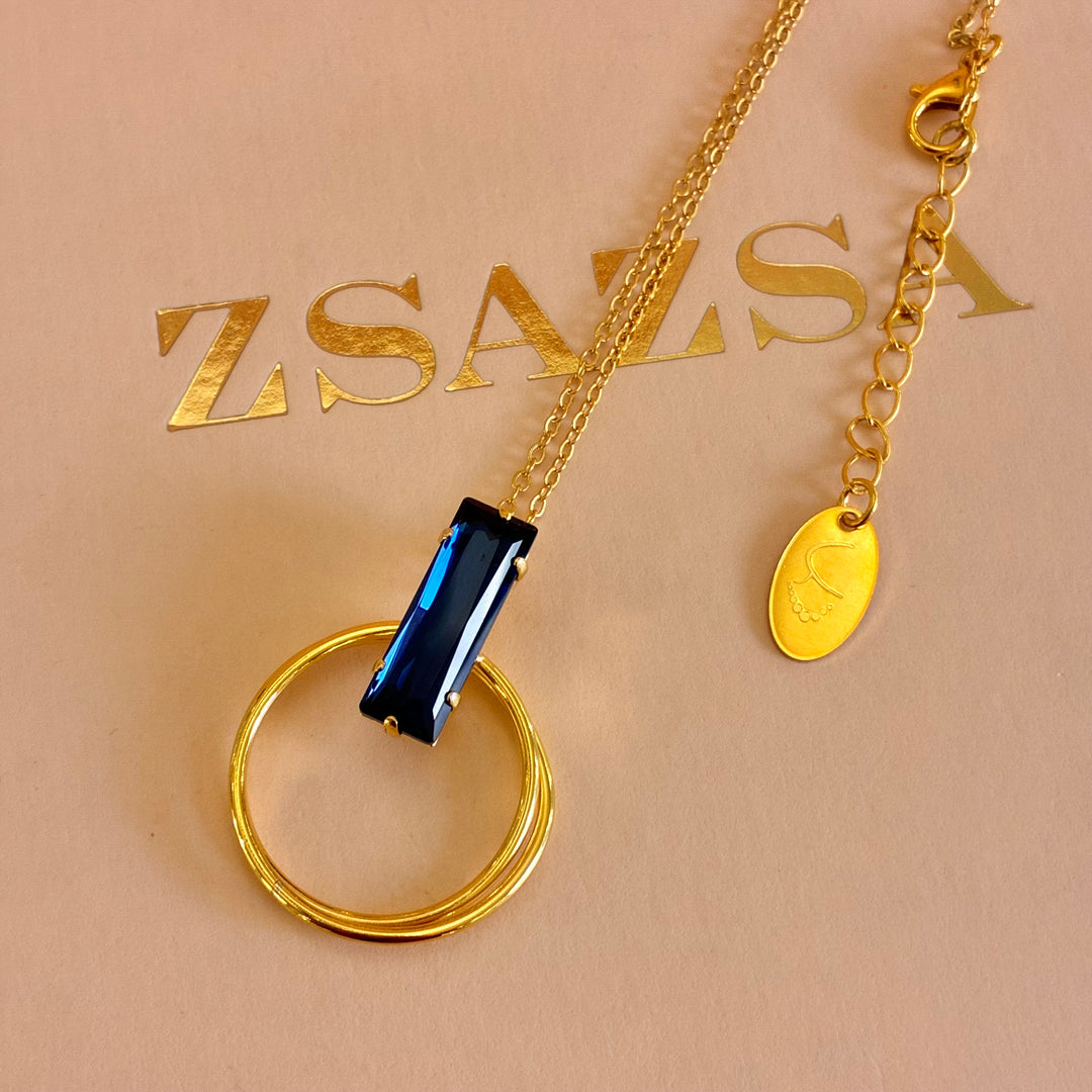 Rectangular navy blue Swarovski crystals pendant