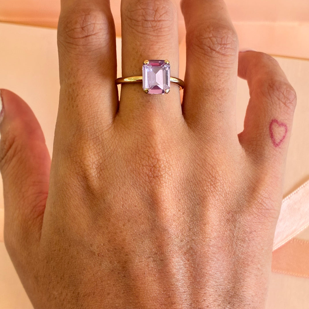 Lilac rectangular Swarovski crystal ring