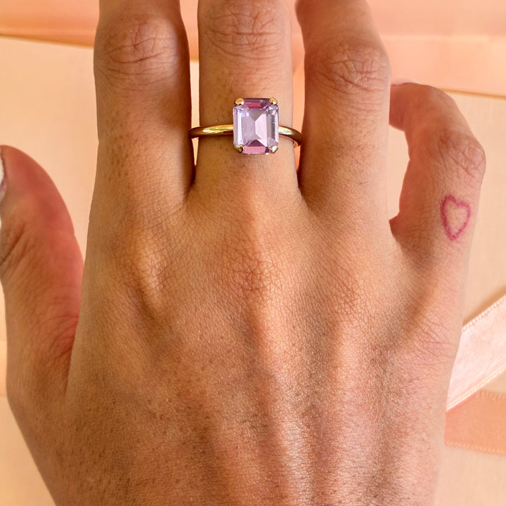 Lilac rectangular Swarovski crystal ring