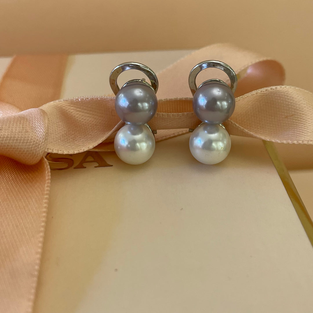 Grey & white pearls studs