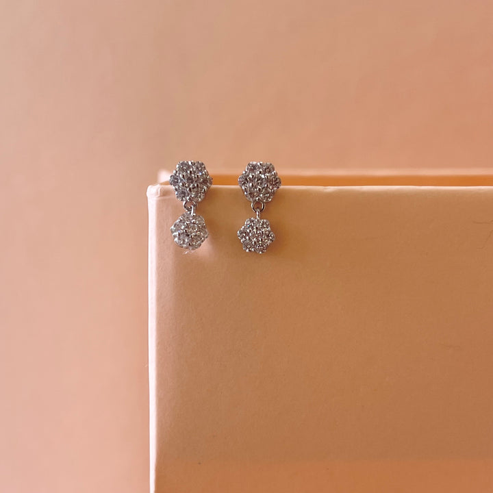 Silver zircone double flower earrings