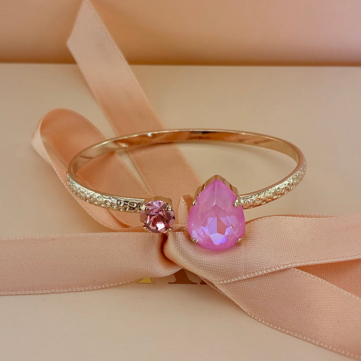 Handmade teardrop Pink Swarovski crystals rose gold set