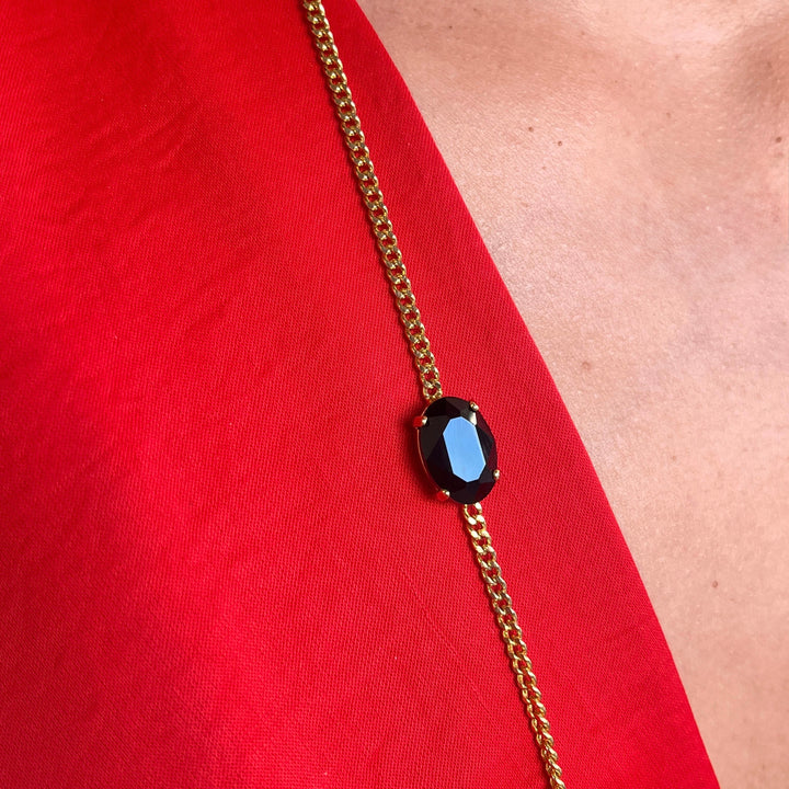 Black preciosa crystals long necklace