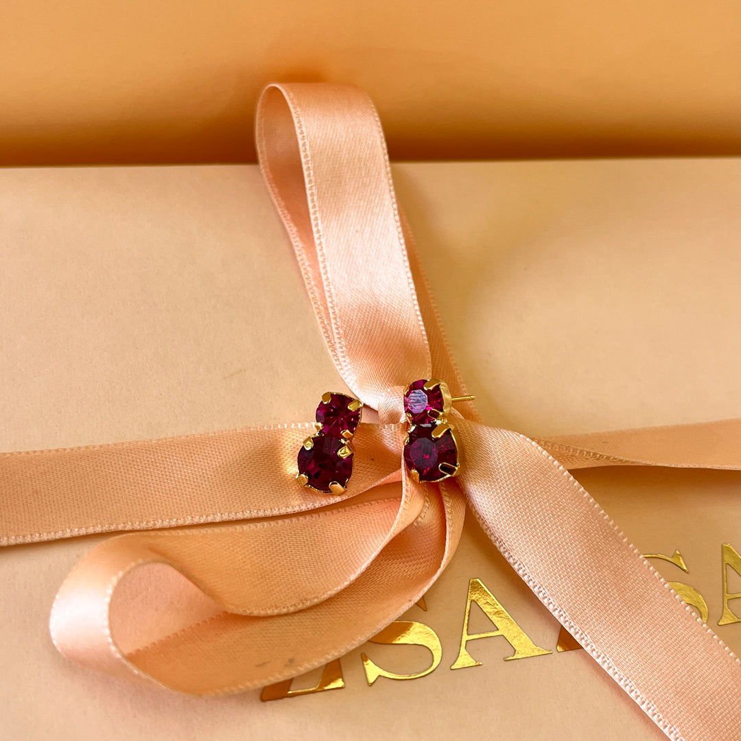 Fuchsia and yellow Swarovski crystals earrings and bracelet
