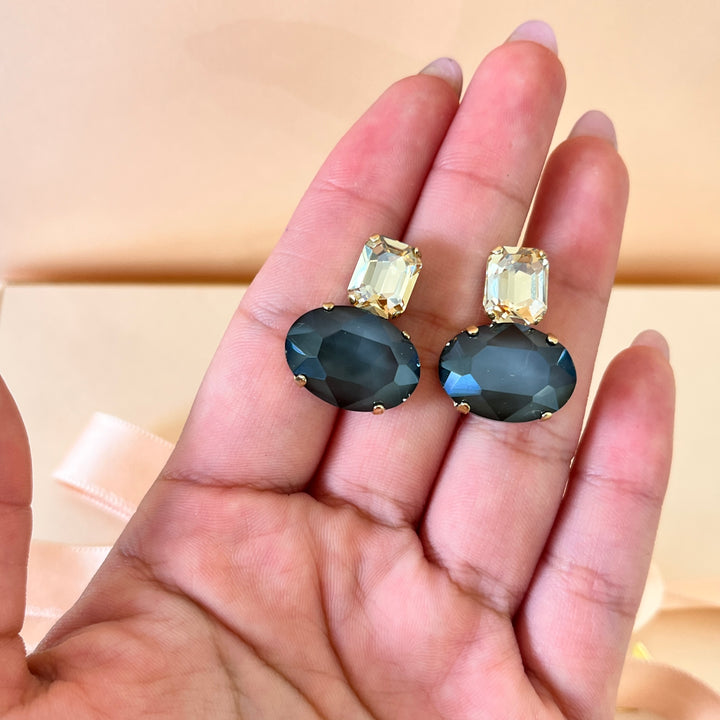 Dark grey and champagne  Swarovski crystals studs