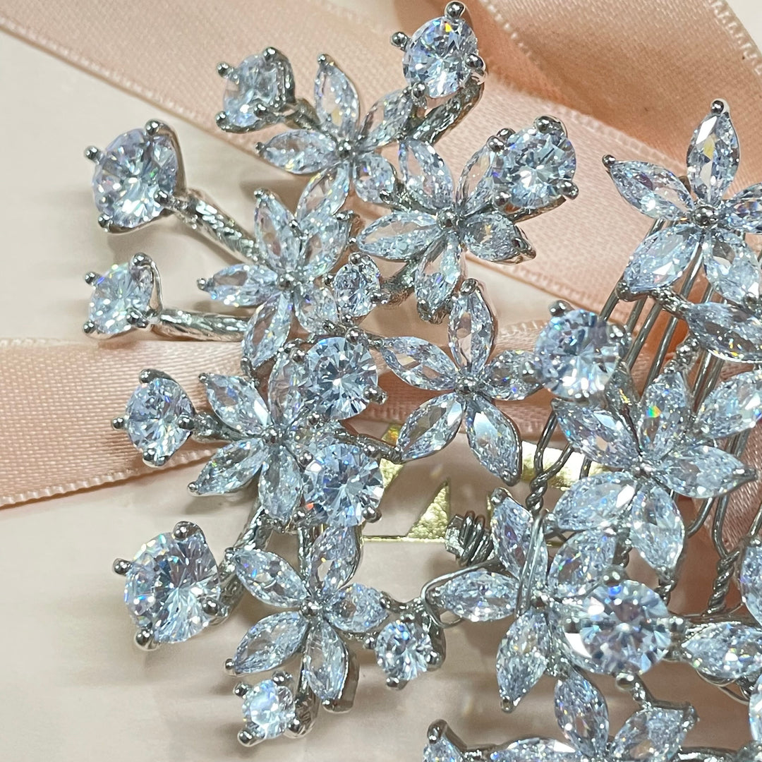 3-D silver statement cubic zircone comb