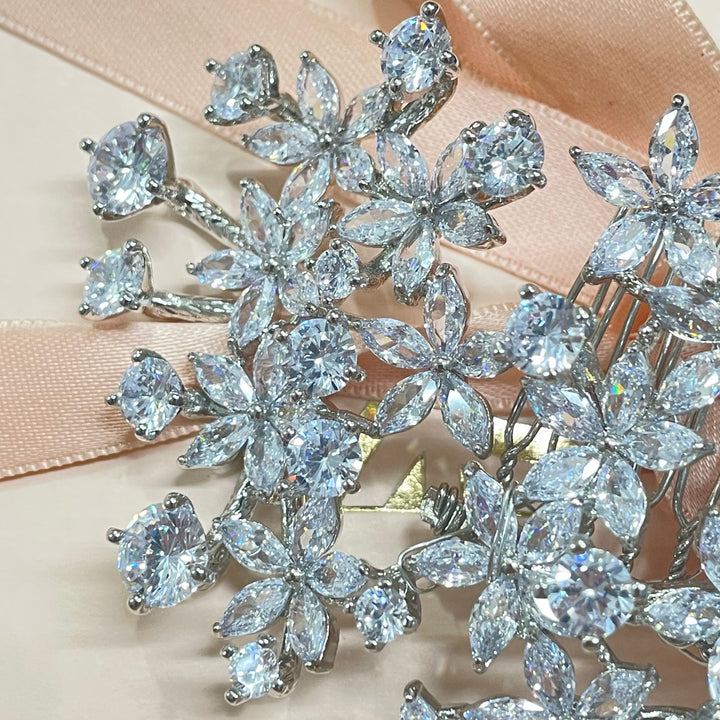 3-D silver statement cubic zircone comb