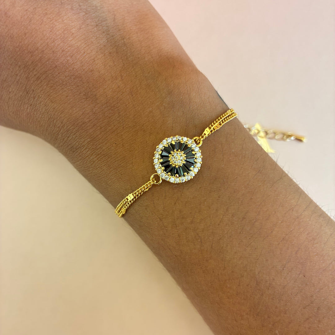 Black dainty gold plated pendant and bracelet