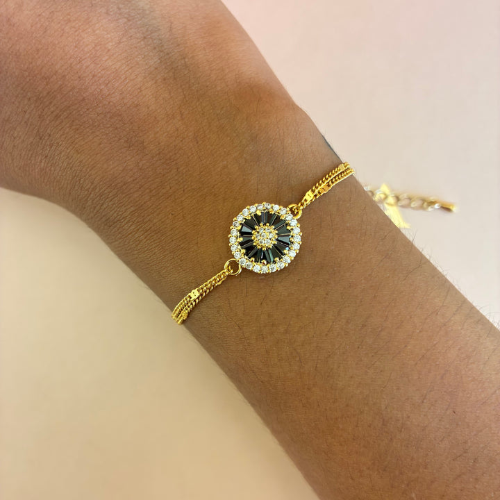 Black dainty gold plated pendant and bracelet