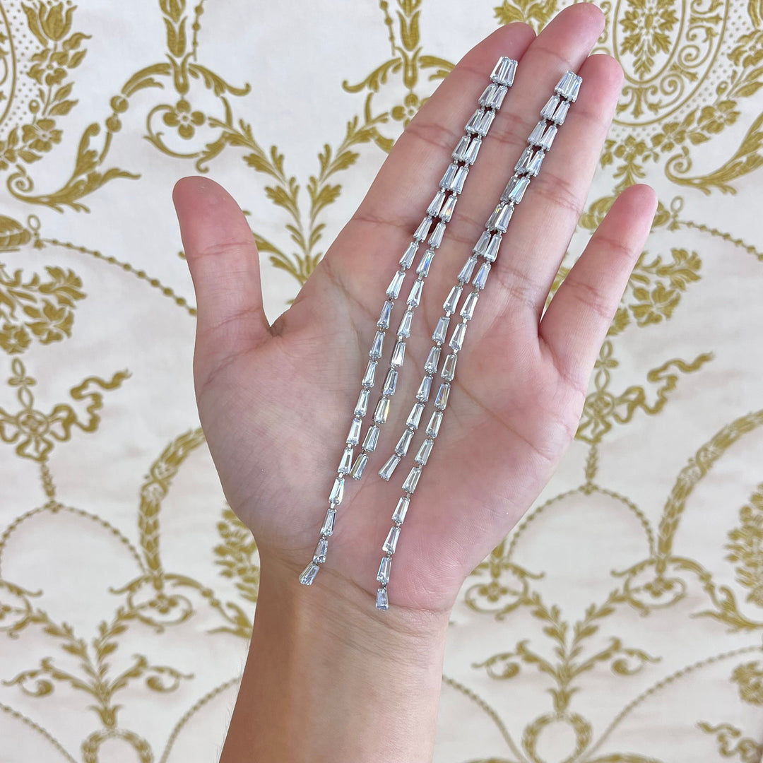 Silver zircone double baguette earrings