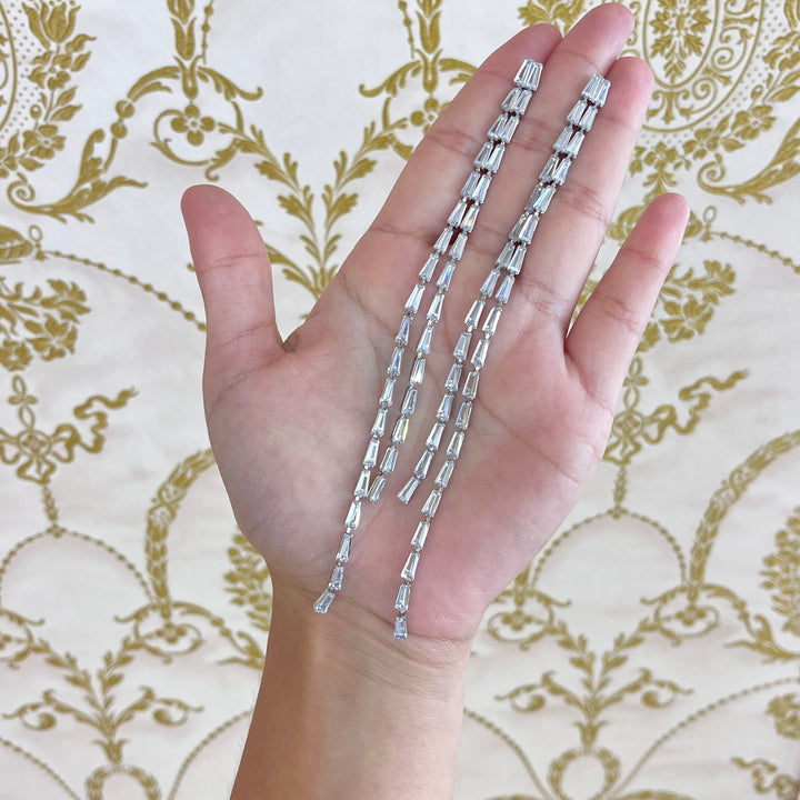 Silver zircone double baguette earrings