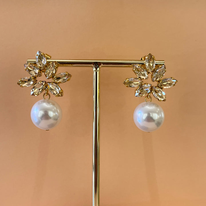 Champagne Swarovski crystals & pearls earrings