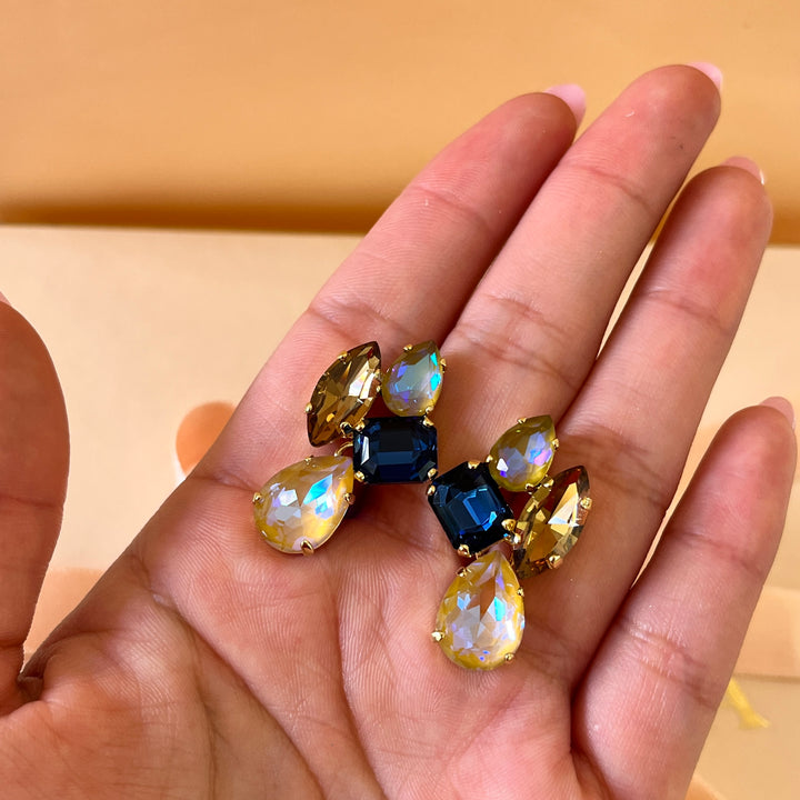 Multicolour Swarovski crystals earrings and ring